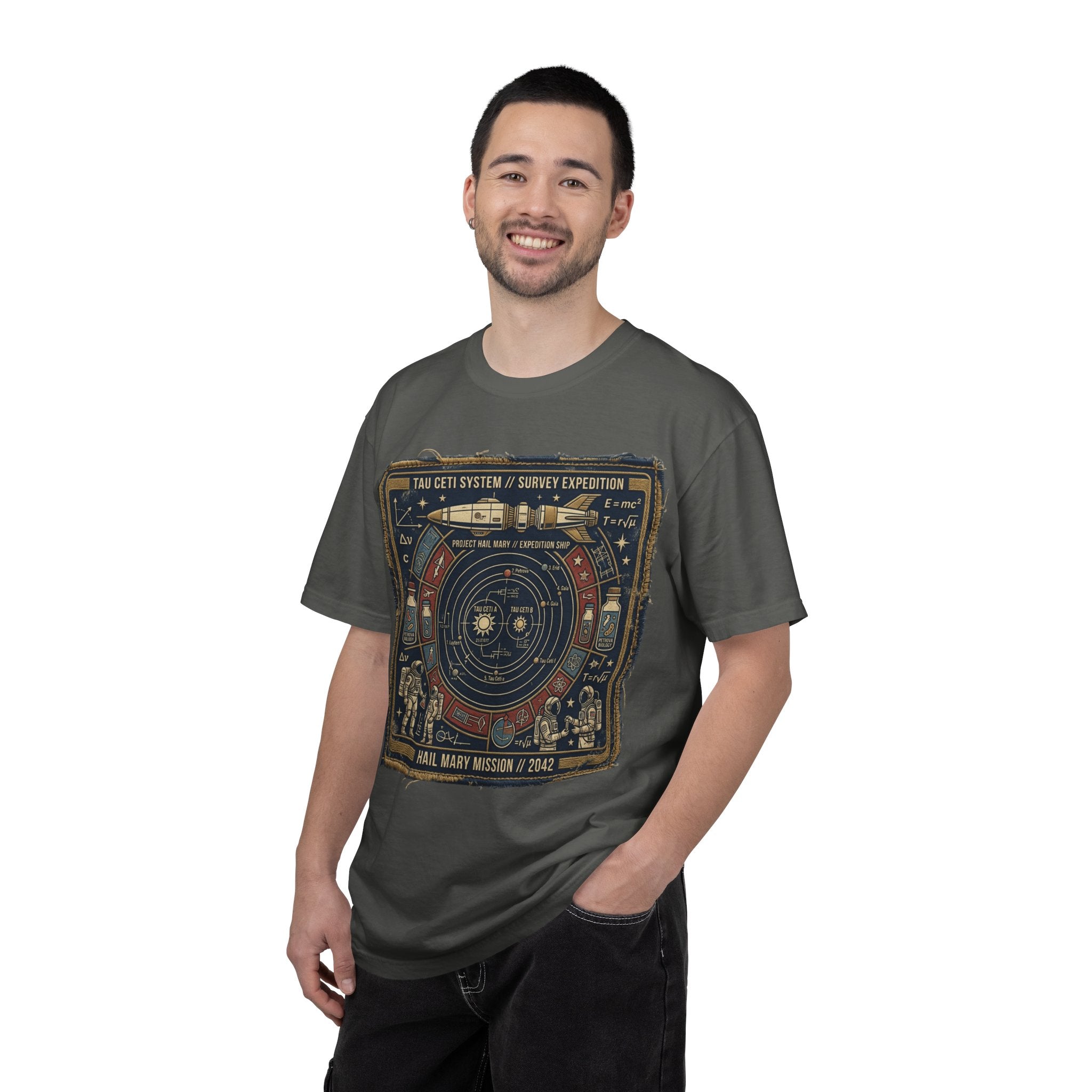 Astronaut Mission Patch T-Shirt — Solar System Survey '2047' Vintage Space Graphic Shirt