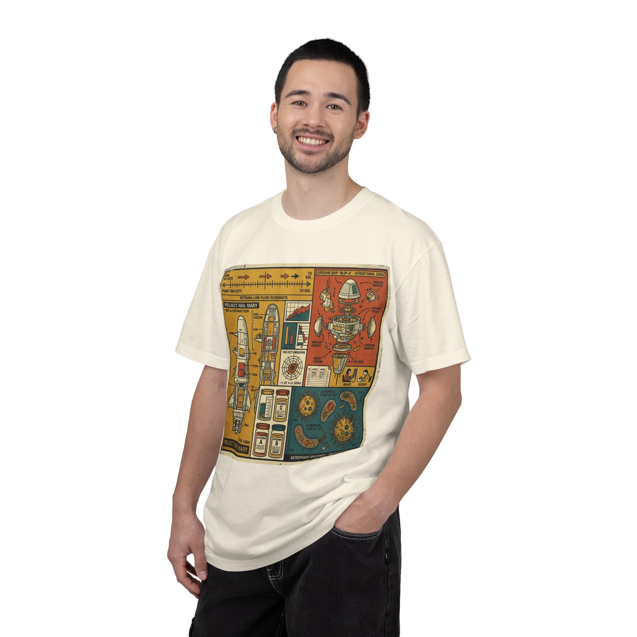 Rocket Blueprint T-Shirt — Retro Space Exploration Diagram Tee
