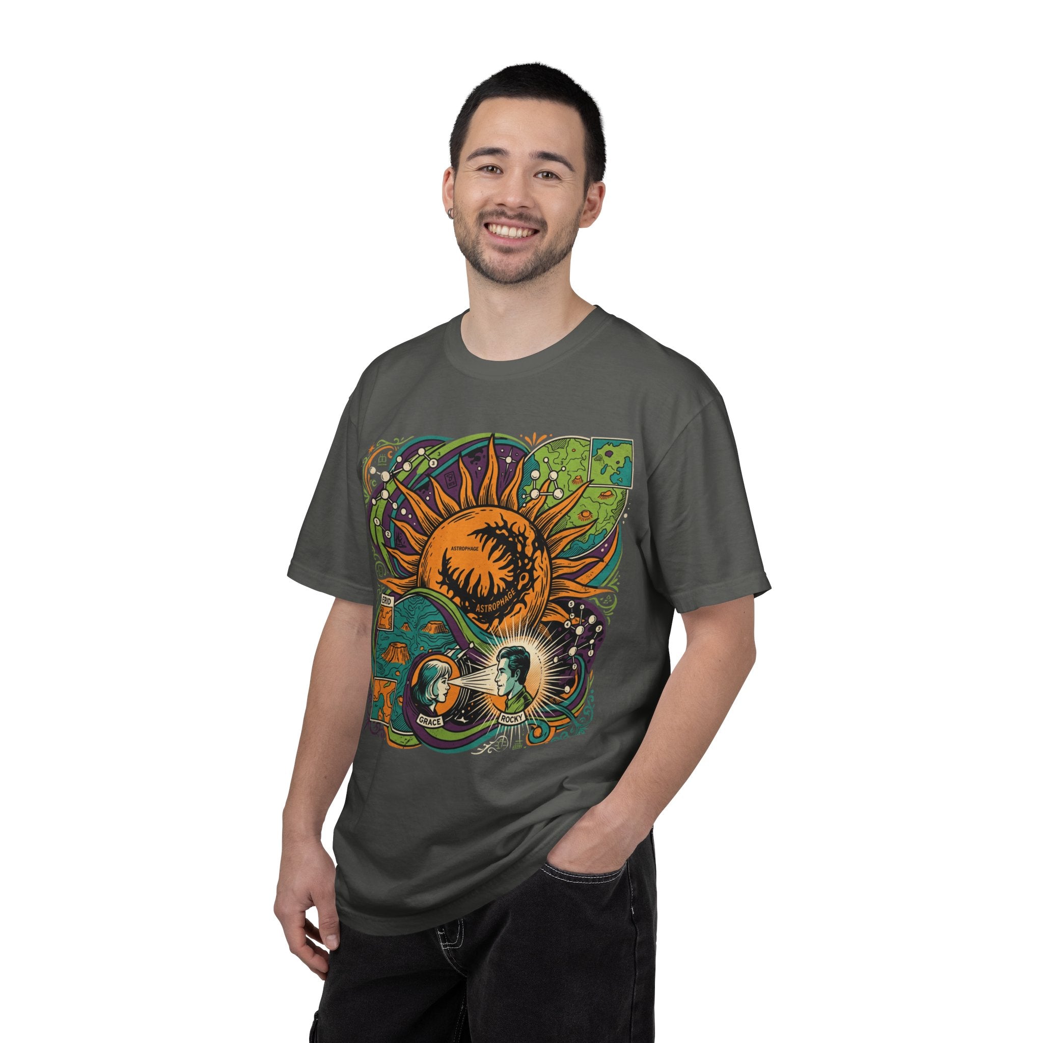 Sun and Moon Retro Graphic T-Shirt — Psychedelic Celestial Art Tee
