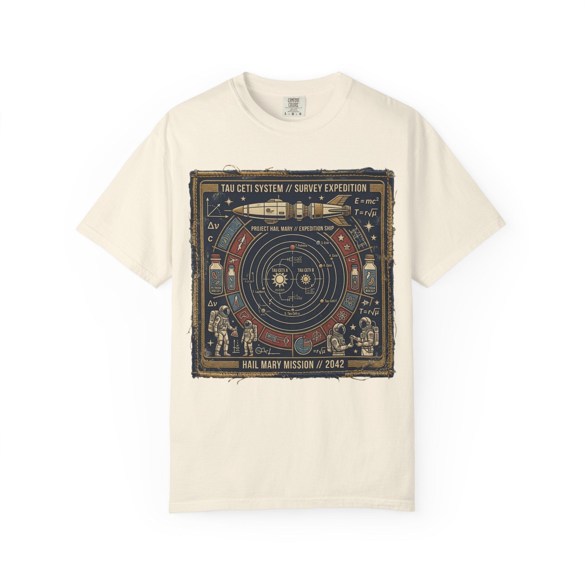 Astronaut Mission Patch T-Shirt — Solar System Survey '2047' Vintage Space Graphic Shirt