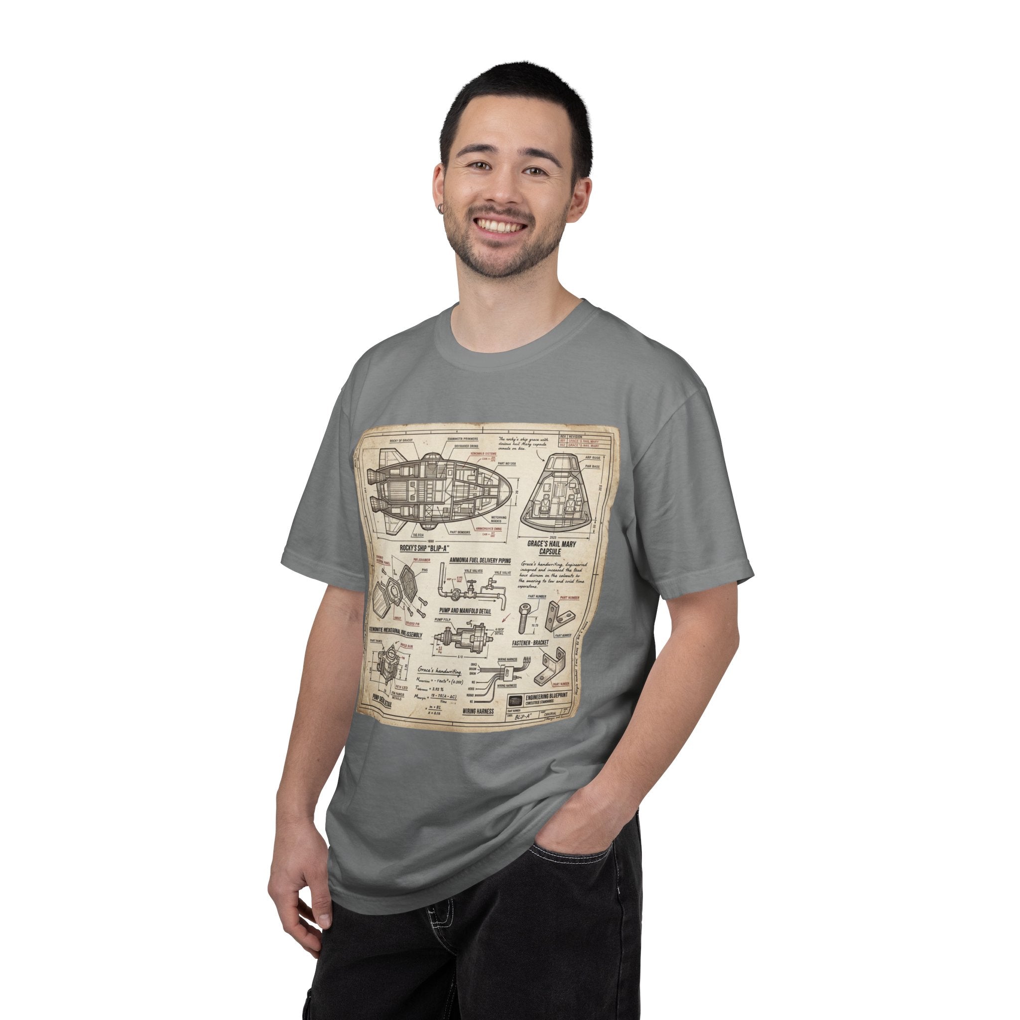 Spacecraft Blueprint T‑Shirt — Vintage Rocket Diagram Tee