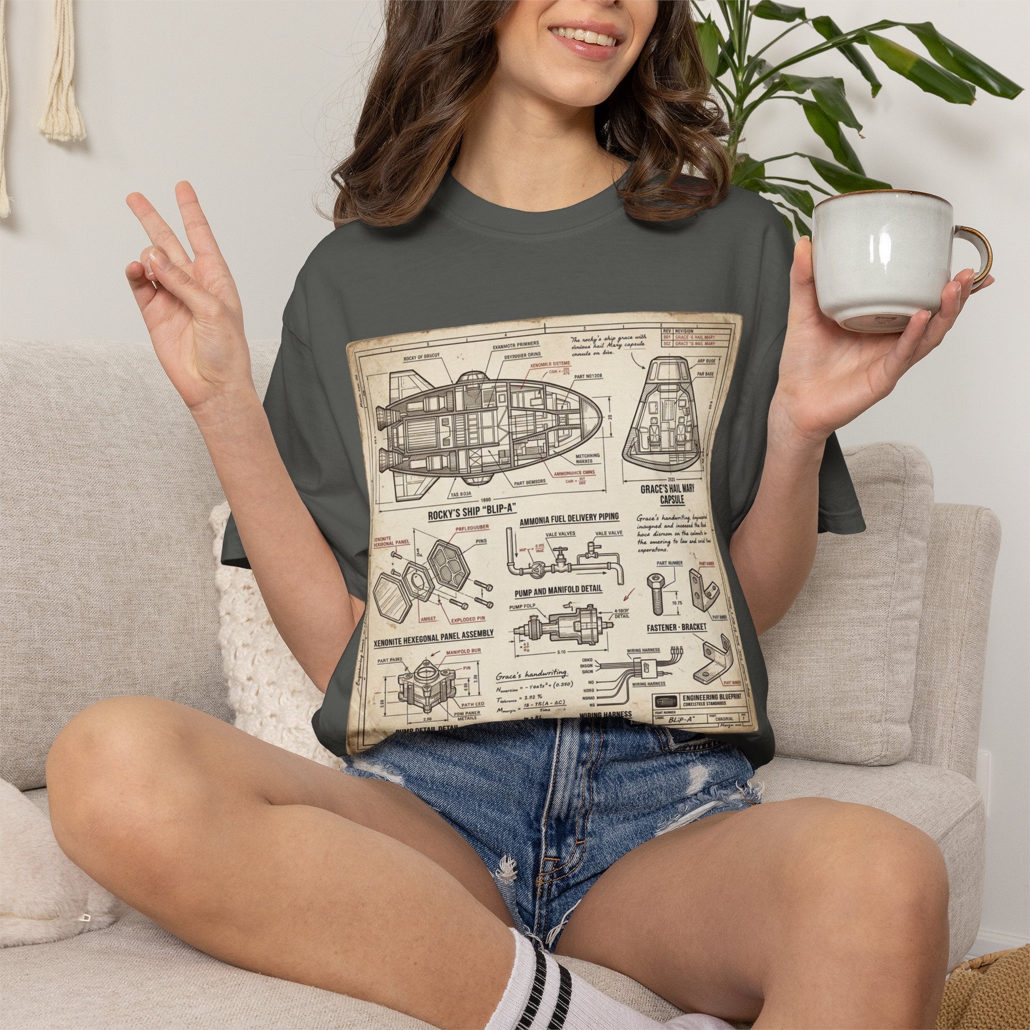 Spacecraft Blueprint T‑Shirt — Vintage Rocket Diagram Tee