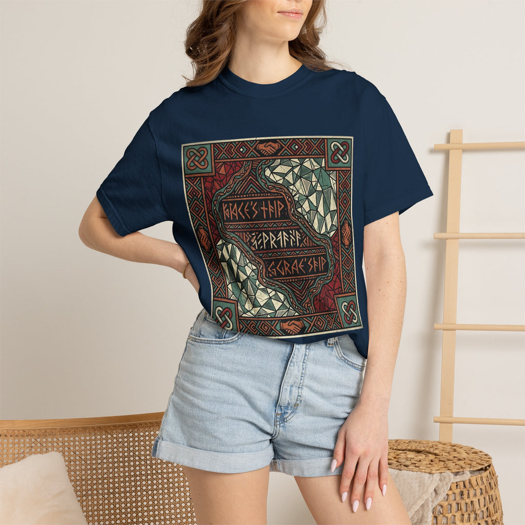 Viking Knotwork "Brace Ship" Graphic T-Shirt — Norse Celtic Myth Art Tee