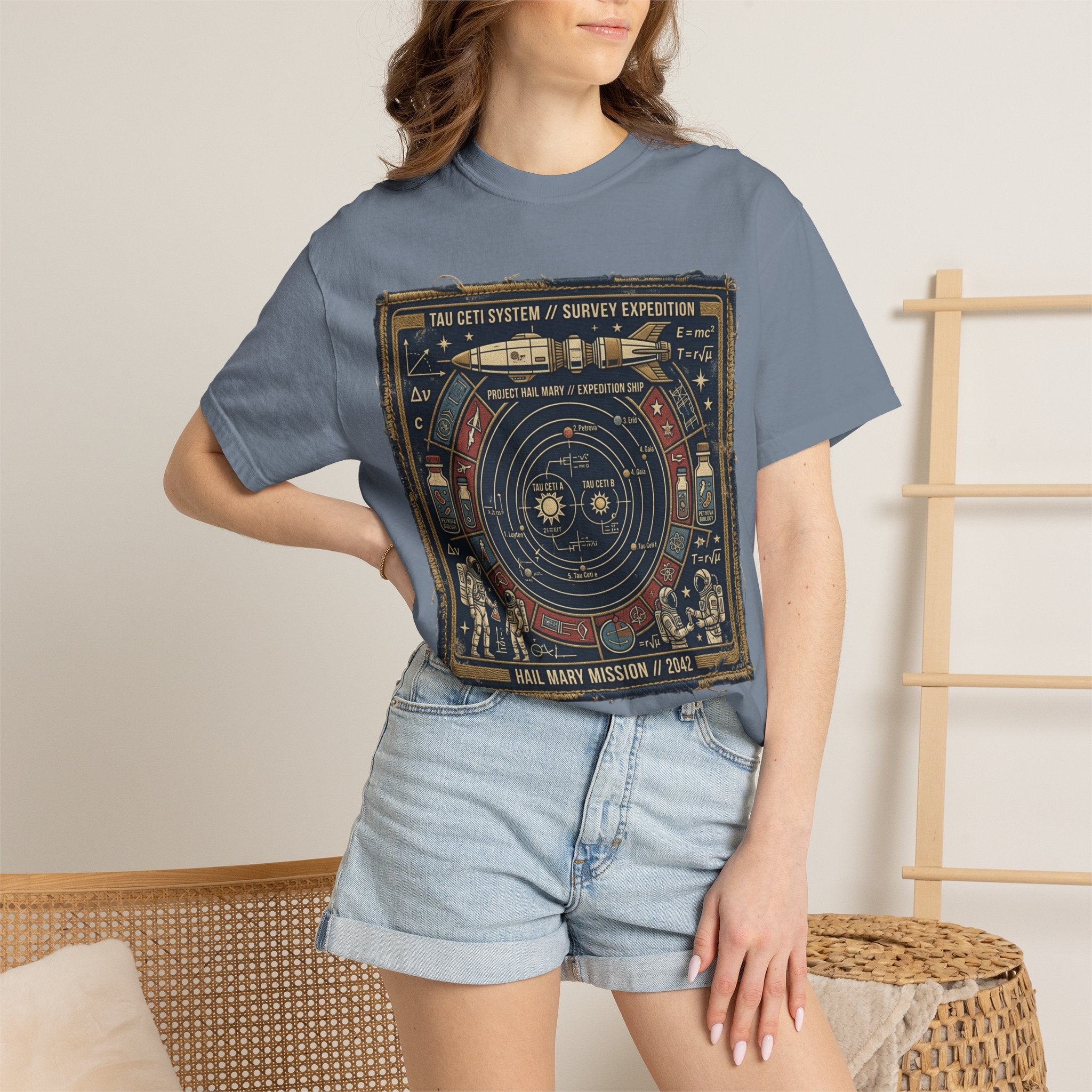 Astronaut Mission Patch T-Shirt — Solar System Survey '2047' Vintage Space Graphic Shirt