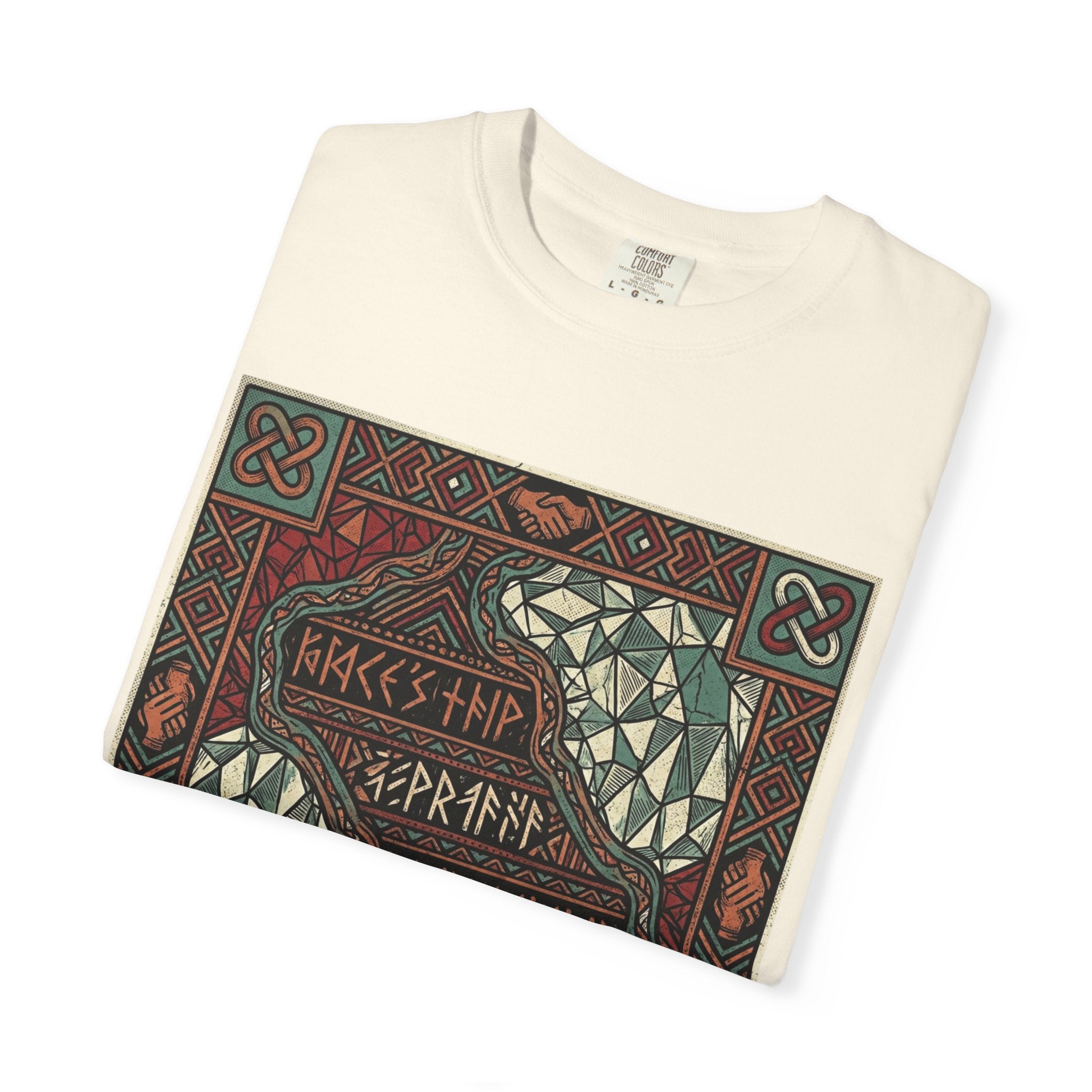 Viking Knotwork "Brace Ship" Graphic T-Shirt — Norse Celtic Myth Art Tee