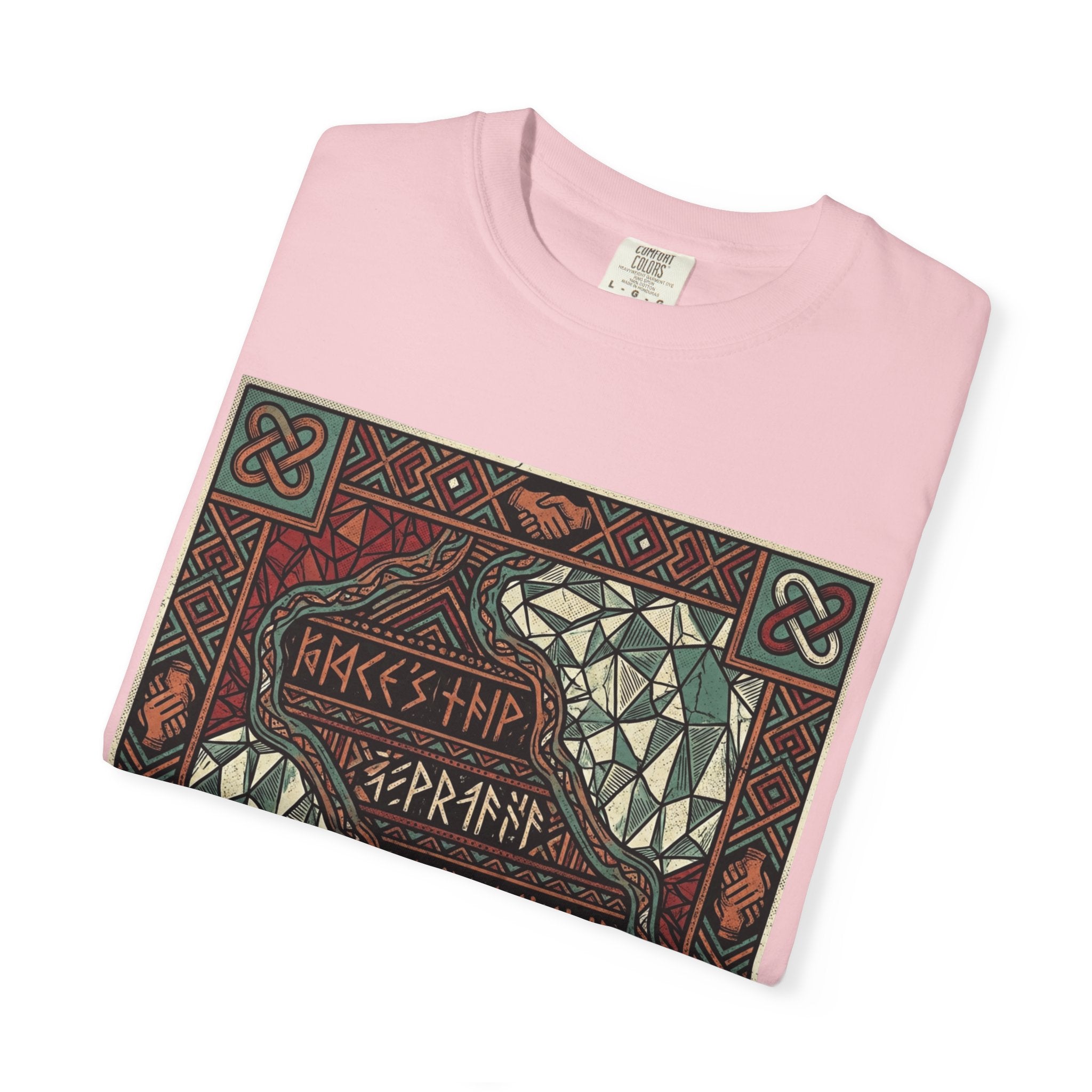 Viking Knotwork "Brace Ship" Graphic T-Shirt — Norse Celtic Myth Art Tee