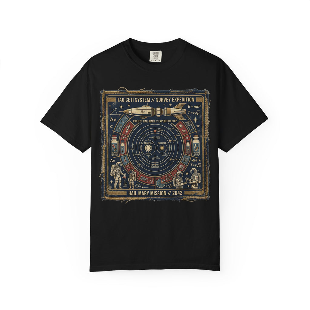 Astronaut Mission Patch T-Shirt — Solar System Survey '2047' Vintage Space Graphic Shirt