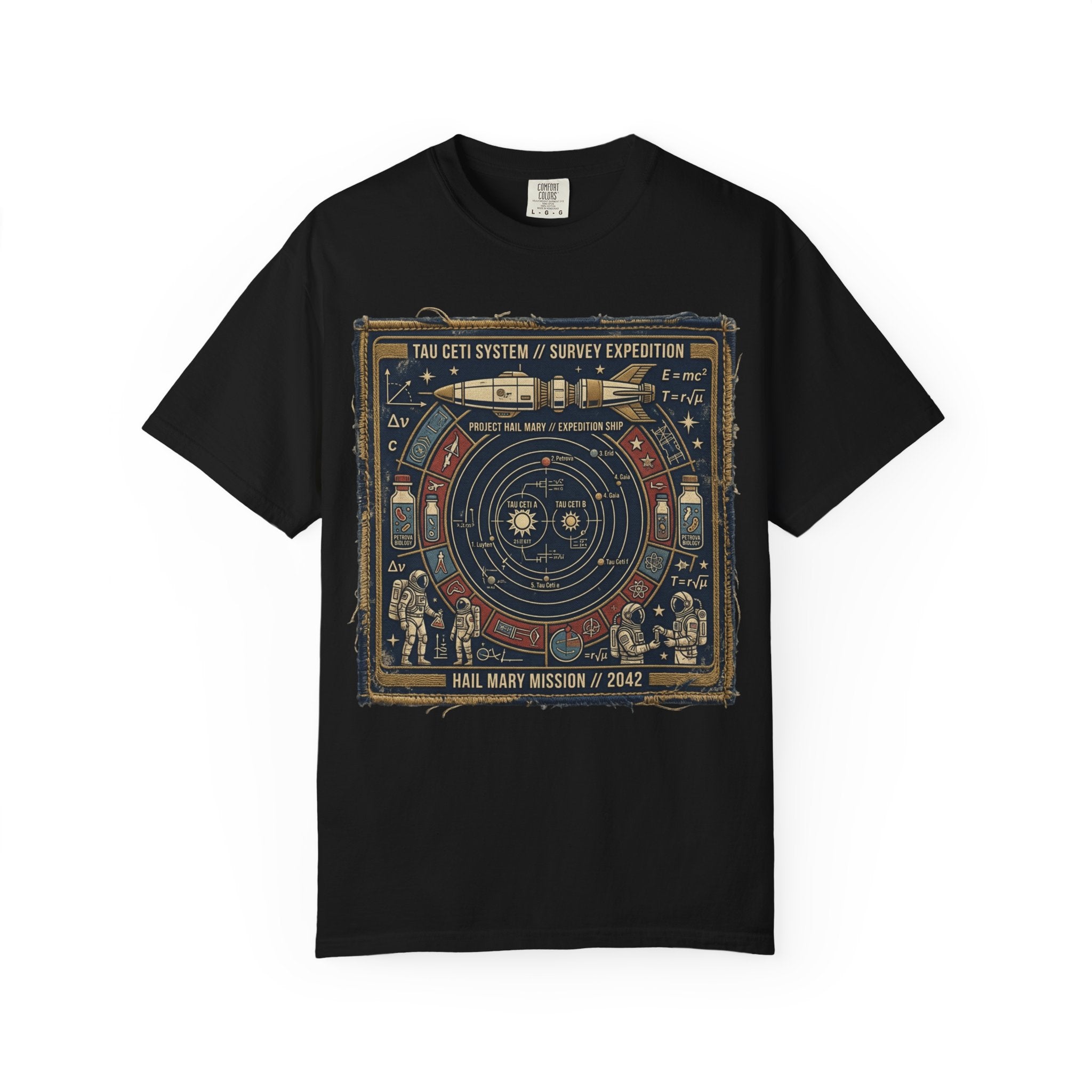 Astronaut Mission Patch T-Shirt — Solar System Survey '2047' Vintage Space Graphic Shirt