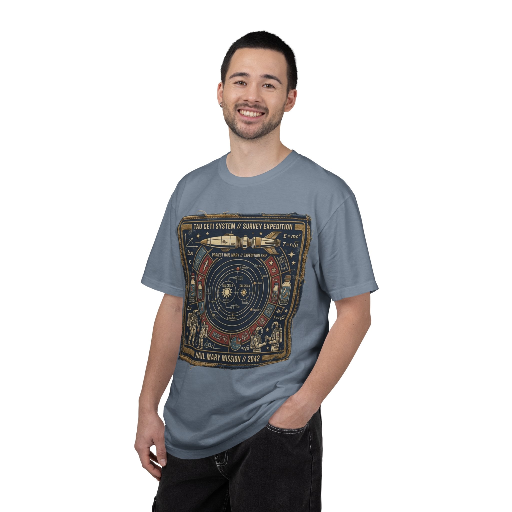 Astronaut Mission Patch T-Shirt — Solar System Survey '2047' Vintage Space Graphic Shirt