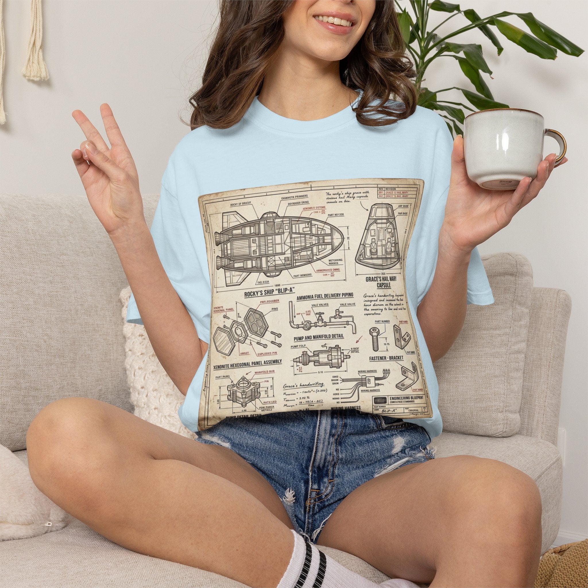 Spacecraft Blueprint T‑Shirt — Vintage Rocket Diagram Tee