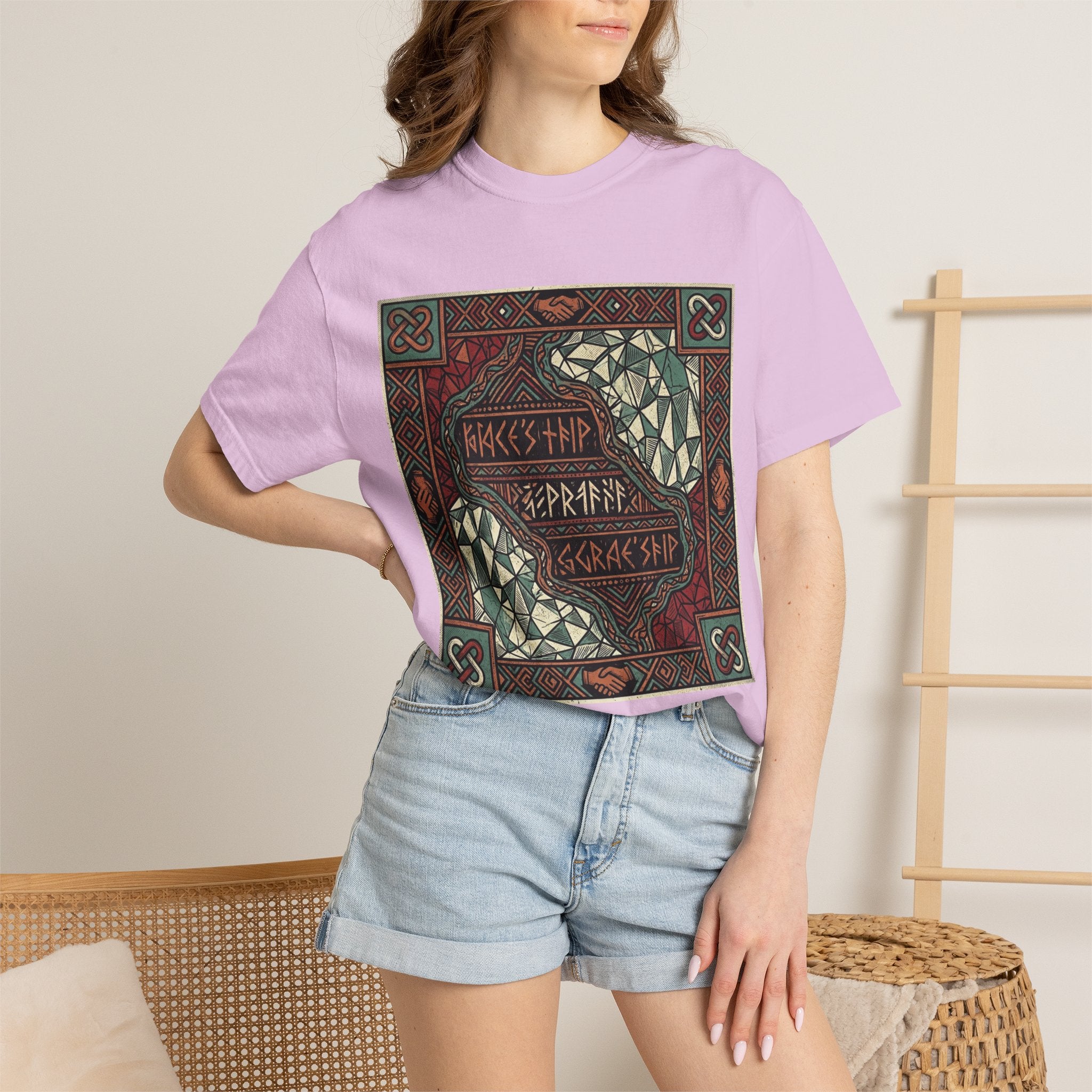 Viking Knotwork "Brace Ship" Graphic T-Shirt — Norse Celtic Myth Art Tee