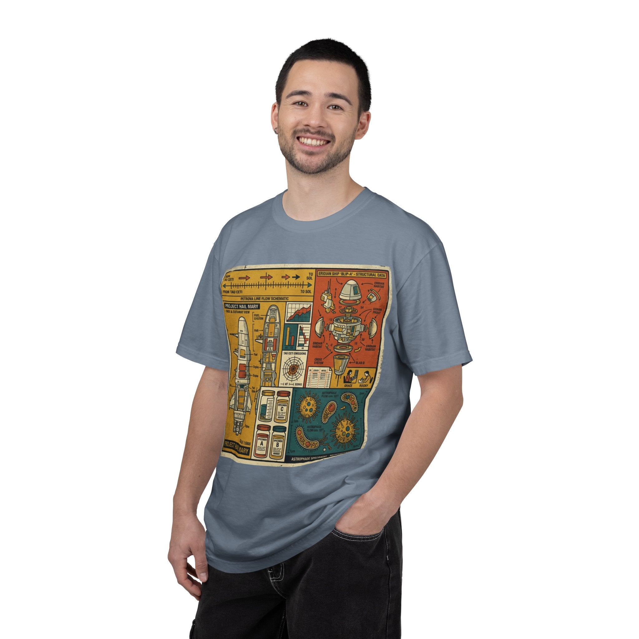Rocket Blueprint T-Shirt — Retro Space Exploration Diagram Tee