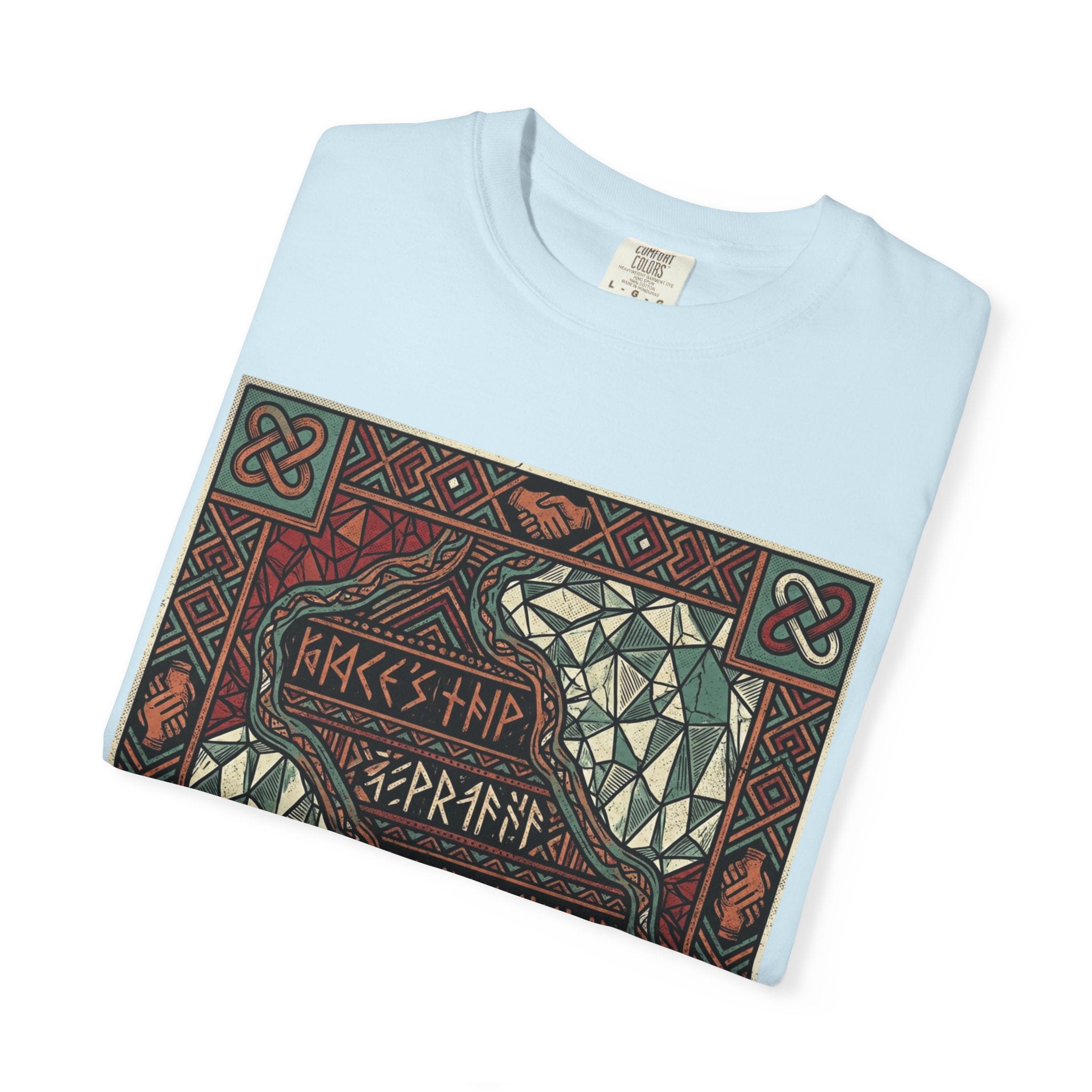 Viking Knotwork "Brace Ship" Graphic T-Shirt — Norse Celtic Myth Art Tee