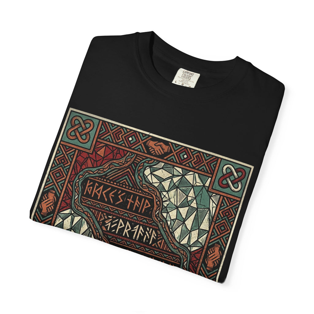 Viking Knotwork "Brace Ship" Graphic T-Shirt — Norse Celtic Myth Art Tee