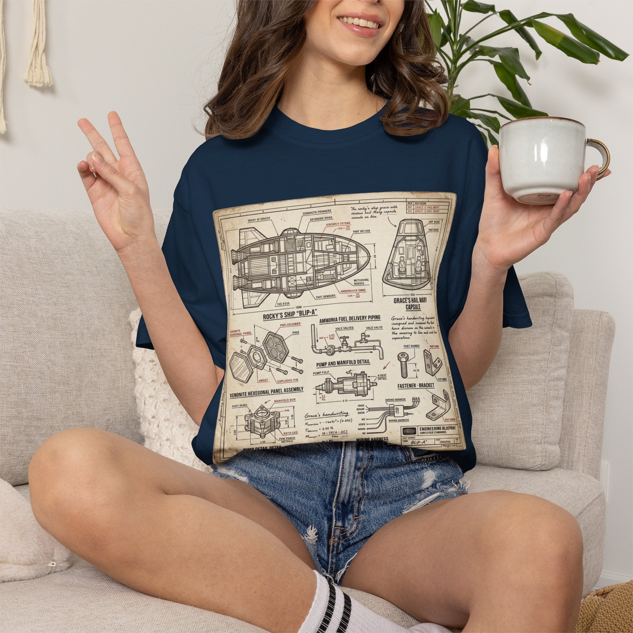 Spacecraft Blueprint T‑Shirt — Vintage Rocket Diagram Tee