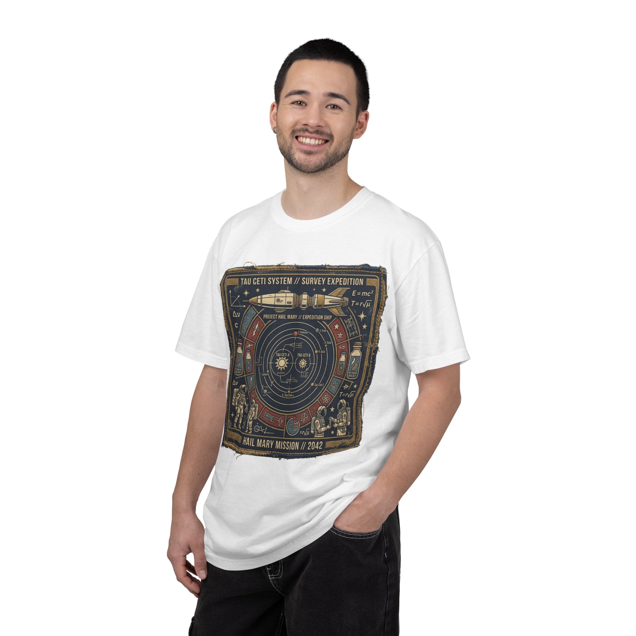 Astronaut Mission Patch T-Shirt — Solar System Survey '2047' Vintage Space Graphic Shirt